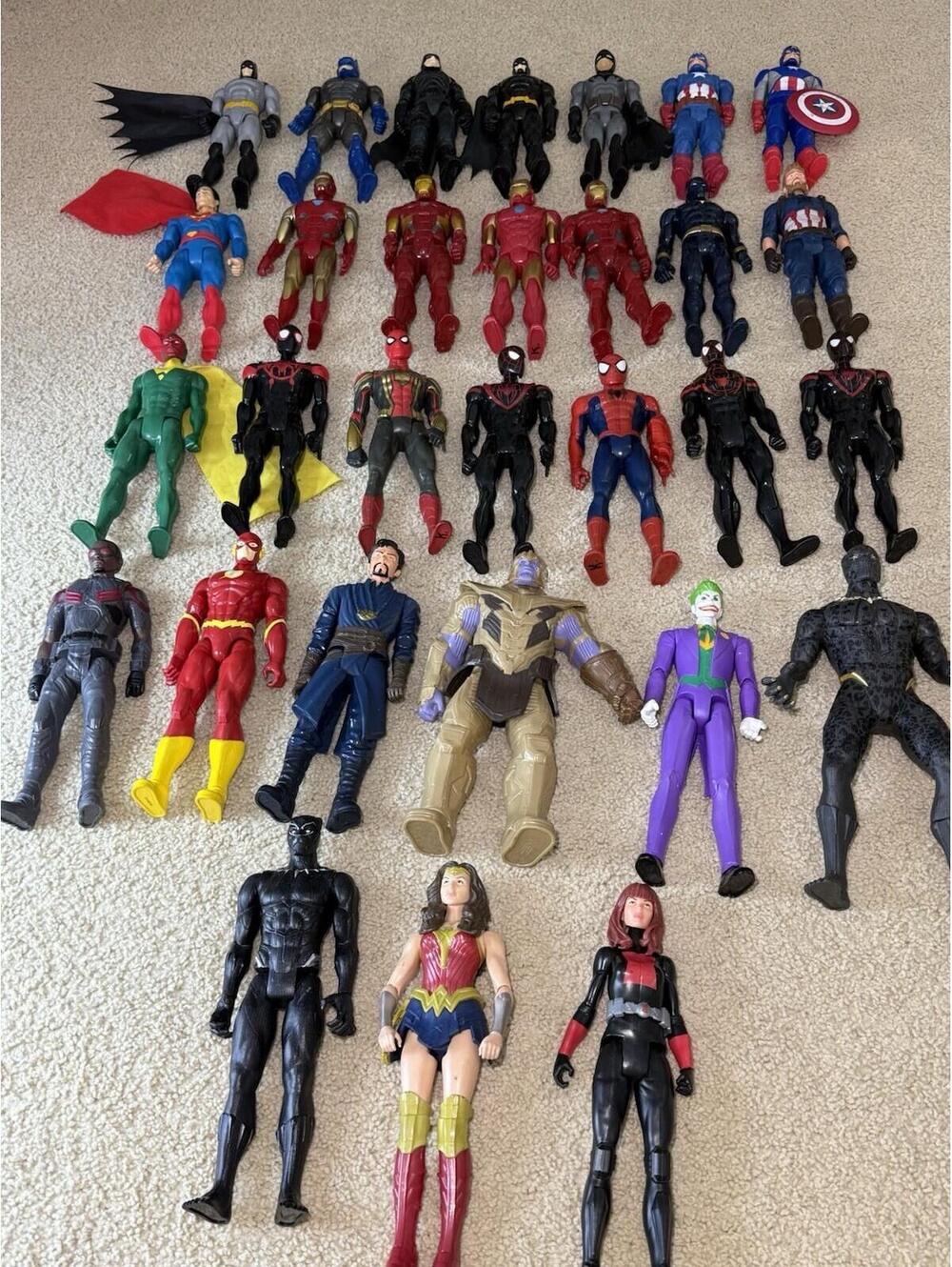 Marvel & DC 12” Action Figure Lot 14 Figures Spider-Man,Batman,Iron Man,Thanos